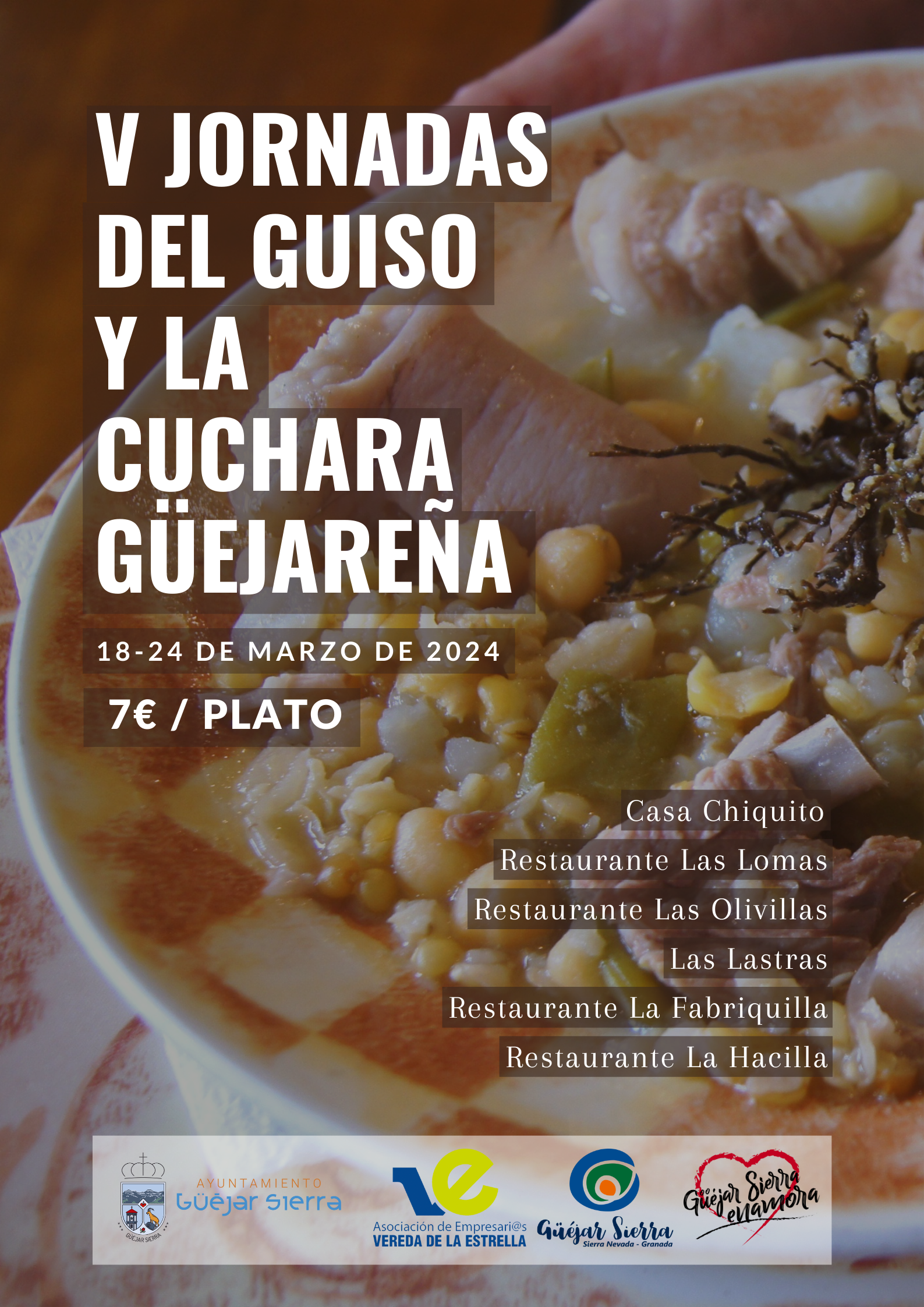 Cartel con los establecimientos que participan en las V Jornadas del guiso y la cuchara güejareña